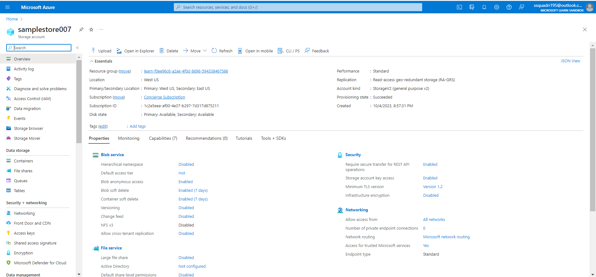 Explore various Data Storage options in the Microsoft Cloud