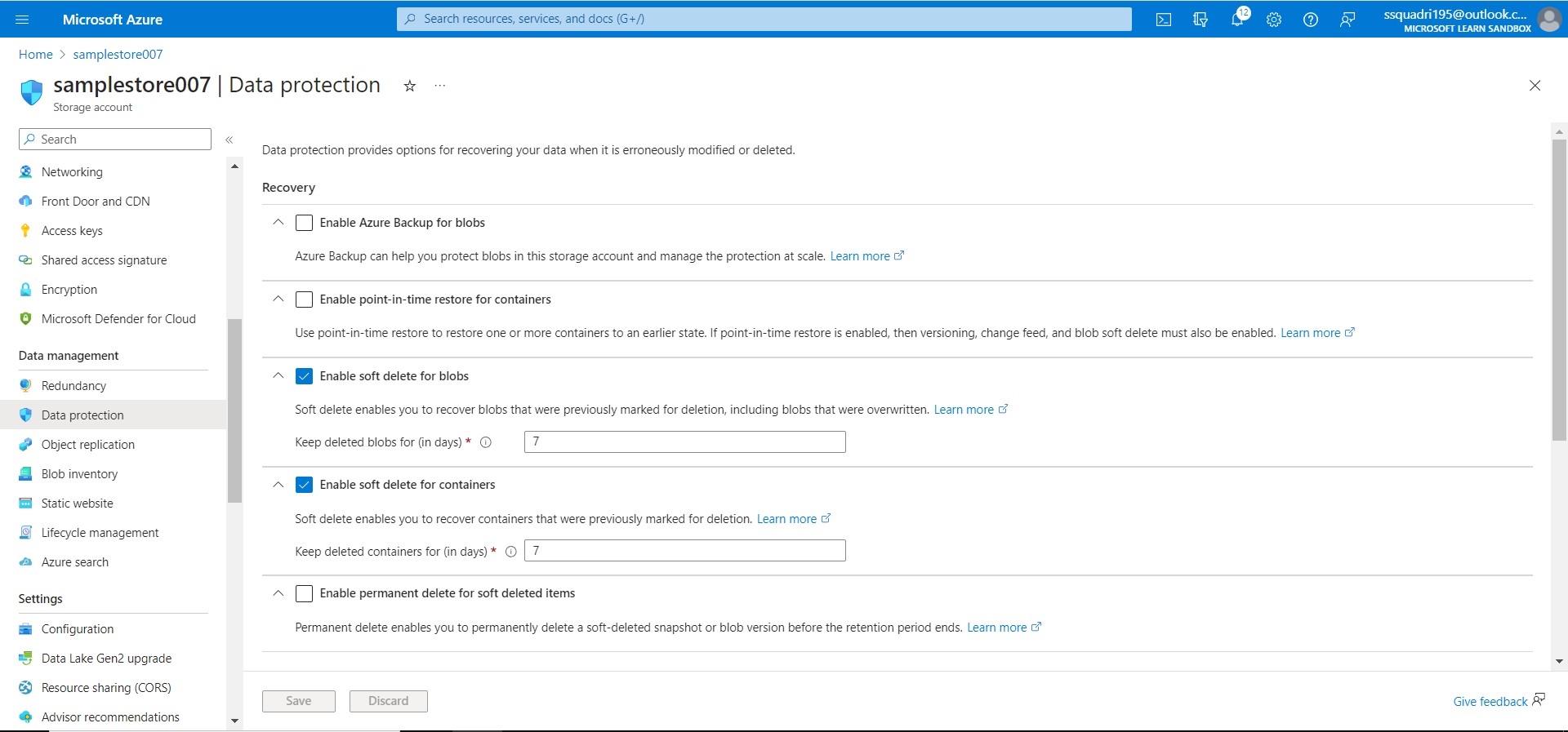 Explore various Data Storage options in the Microsoft Cloud